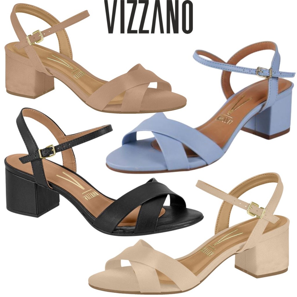 Sandália Feminina Vizzano Salto Bloco Grosso Básica em X CONFORTO ORIGINAL em Oferta na Shopee