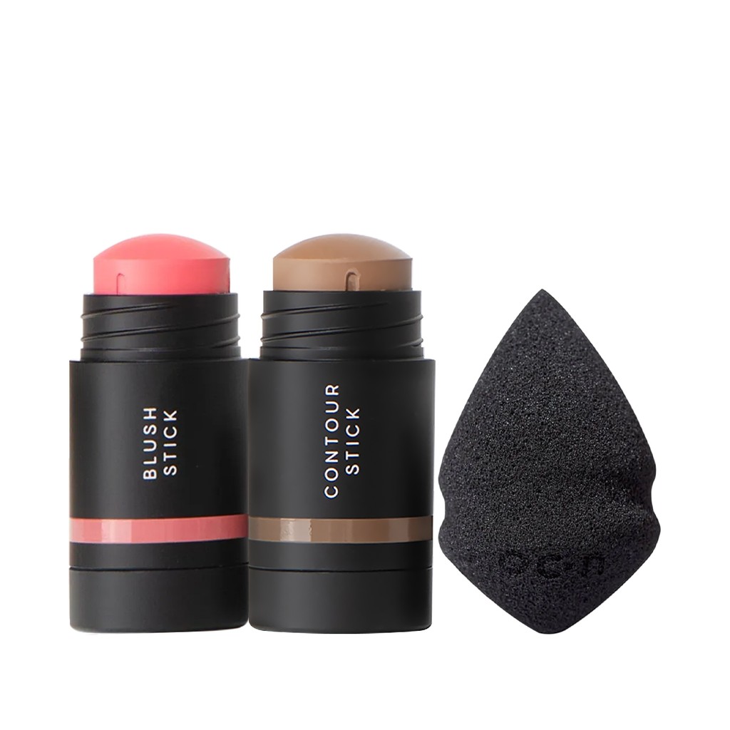 Kit Océane Edition Mini Blush Cloudy Pink Stick Contorno Marrom Claro e Esponja 