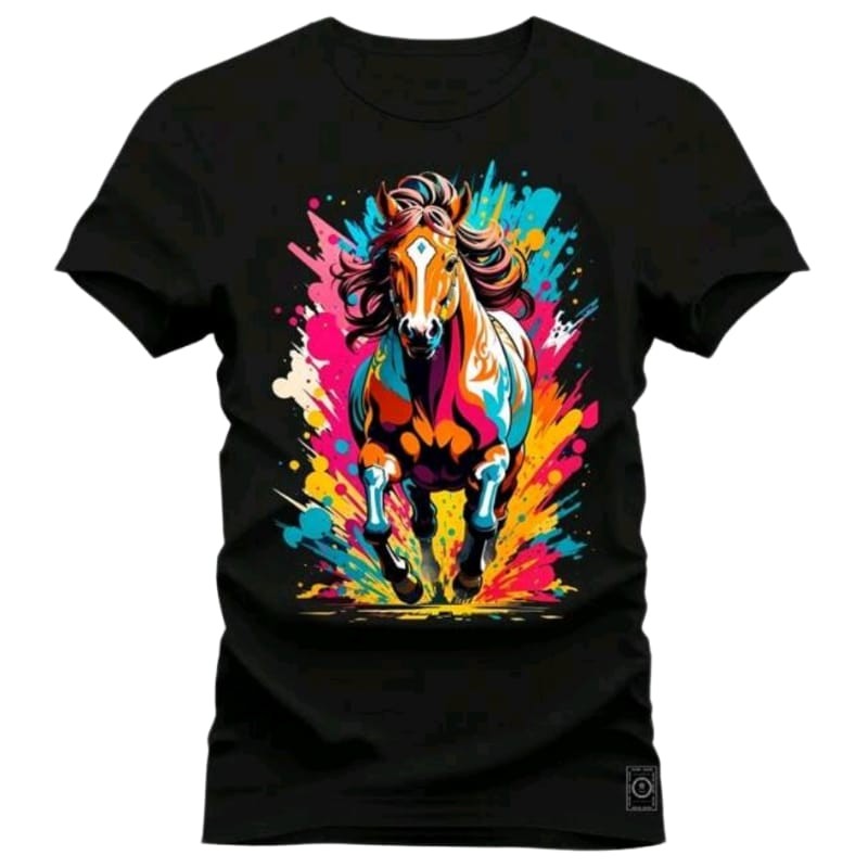 Camiseta Premium Confortável Estampada Cavalo Colorido unissex, envio em 24H