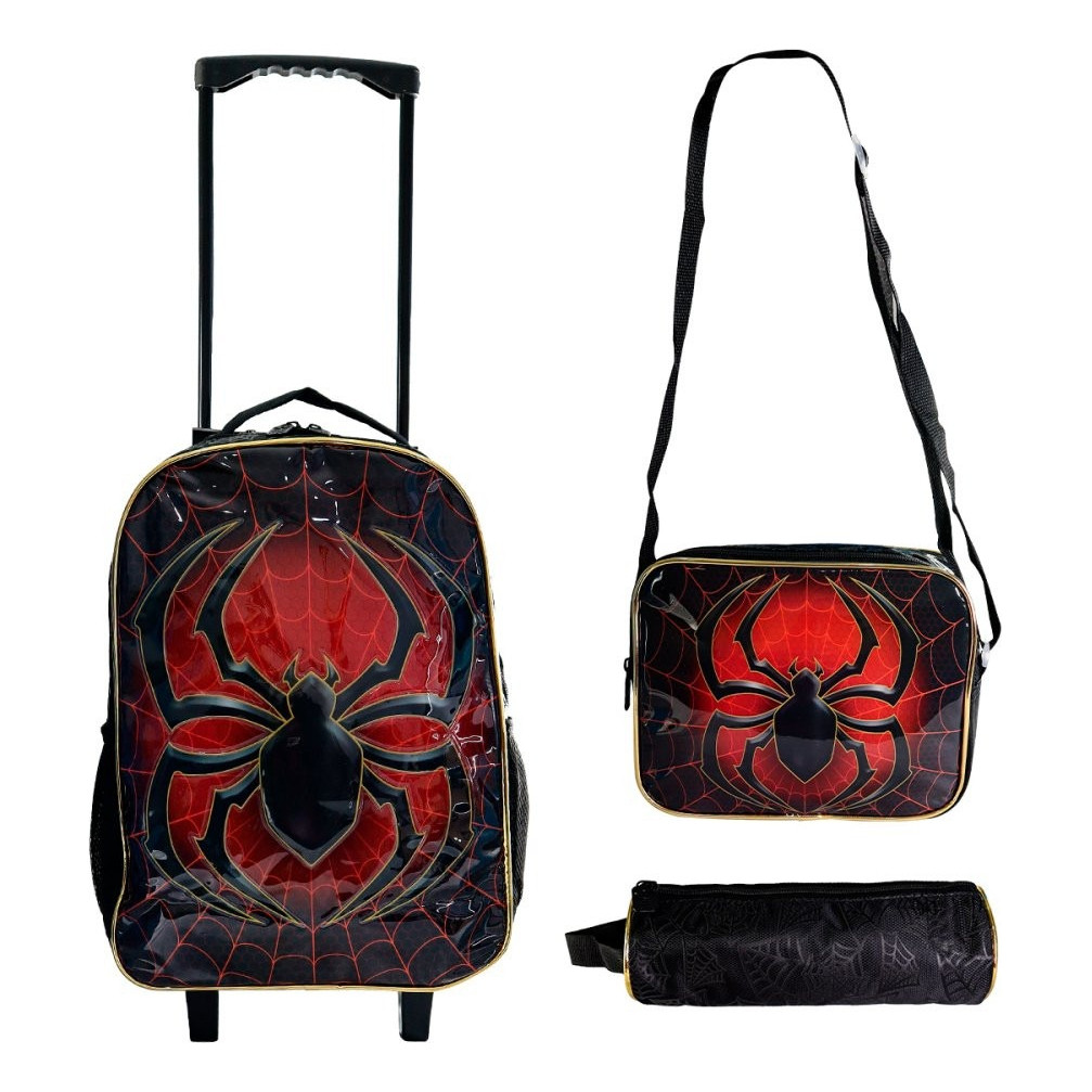 Kit Mochila Escolar 3 Peças Estampa Com Desenhos Reforçada