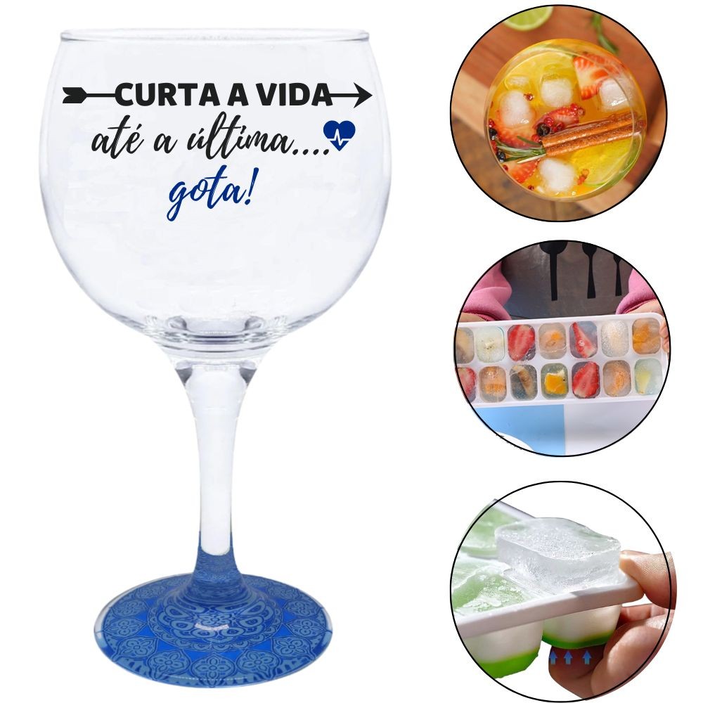 Taça Gin Vidro com Base Decorada + Forminha de Gelo Silicone — imagem 2 de 2