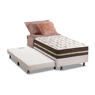 Cama Box c/Auxiliar Solteiro: Colchão Anjos Superlastic Classic Marrom + Base CRC Courano Branco(88x188) em Oferta na Shopee