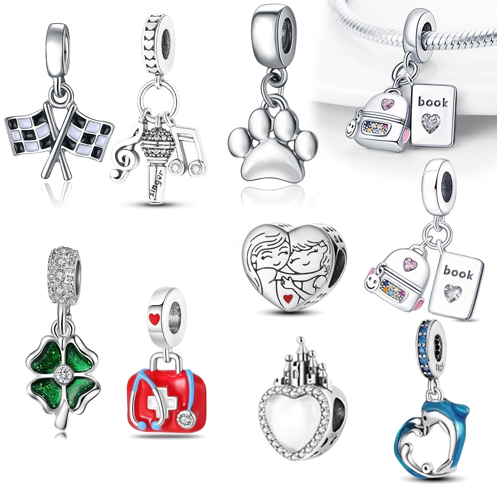 Pendente Urso Bijutaria Charms 925 Prata Charm Sparkling Clip Spacer