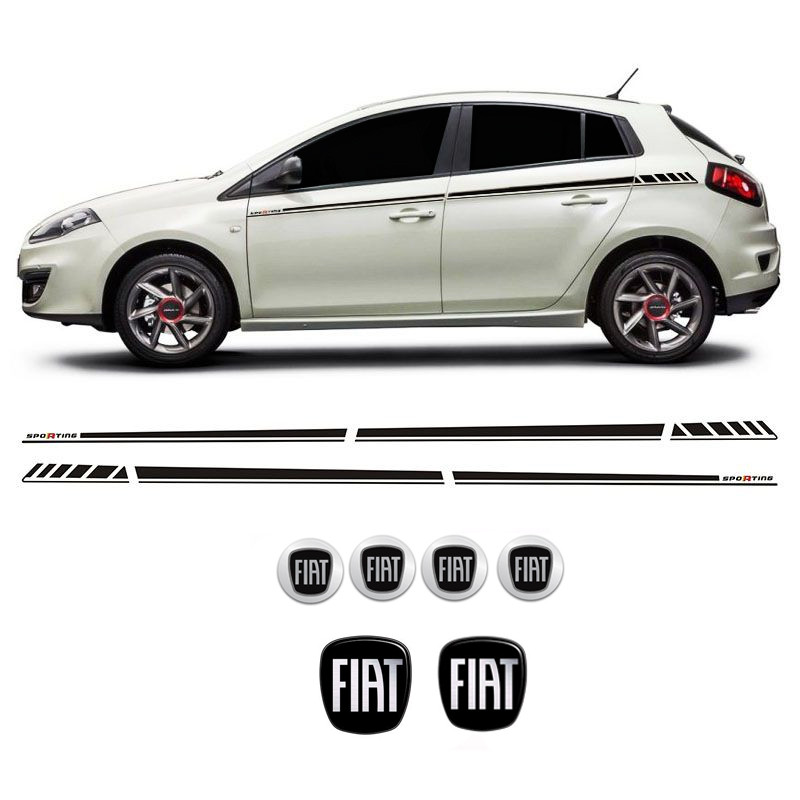 Kit Black Faixa Bravo Sporting 2010 Ate 2016 + Emblemas Fiat