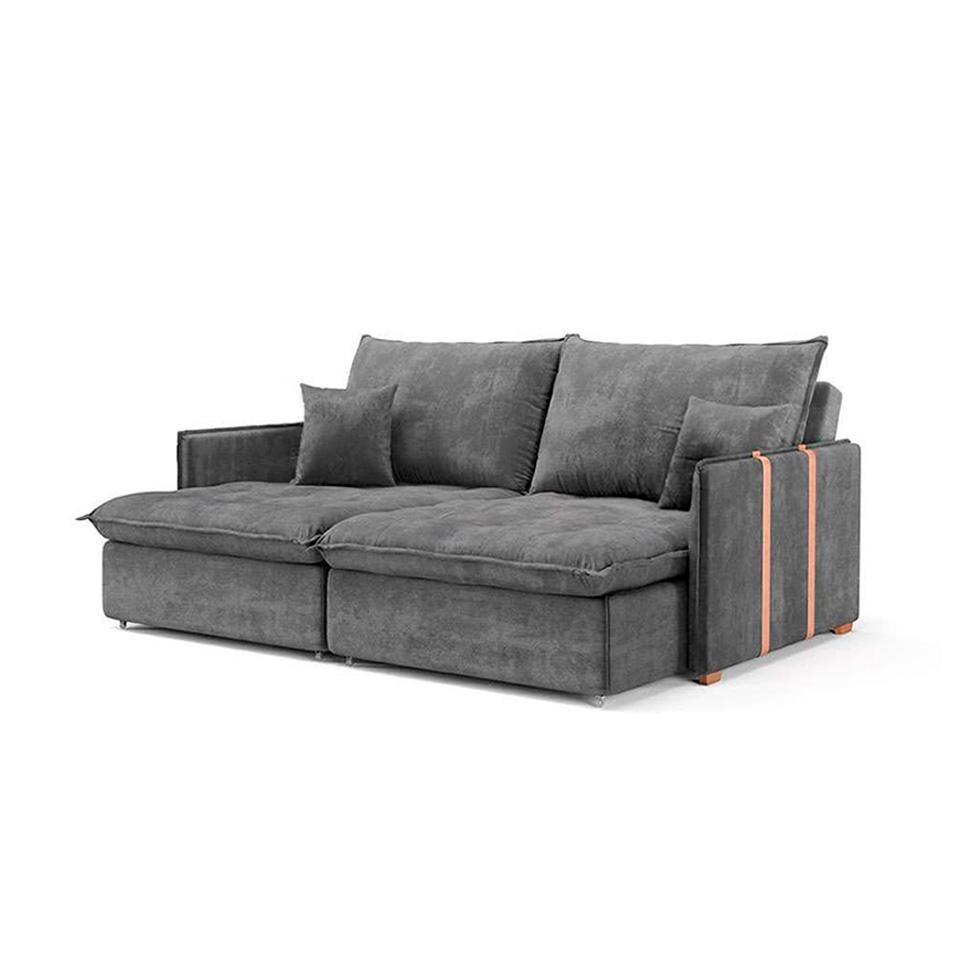 Sofá Retrátil Sem Caixa 3 lugares Solomons Velosuede Grafite 180 cm em Oferta na Shopee