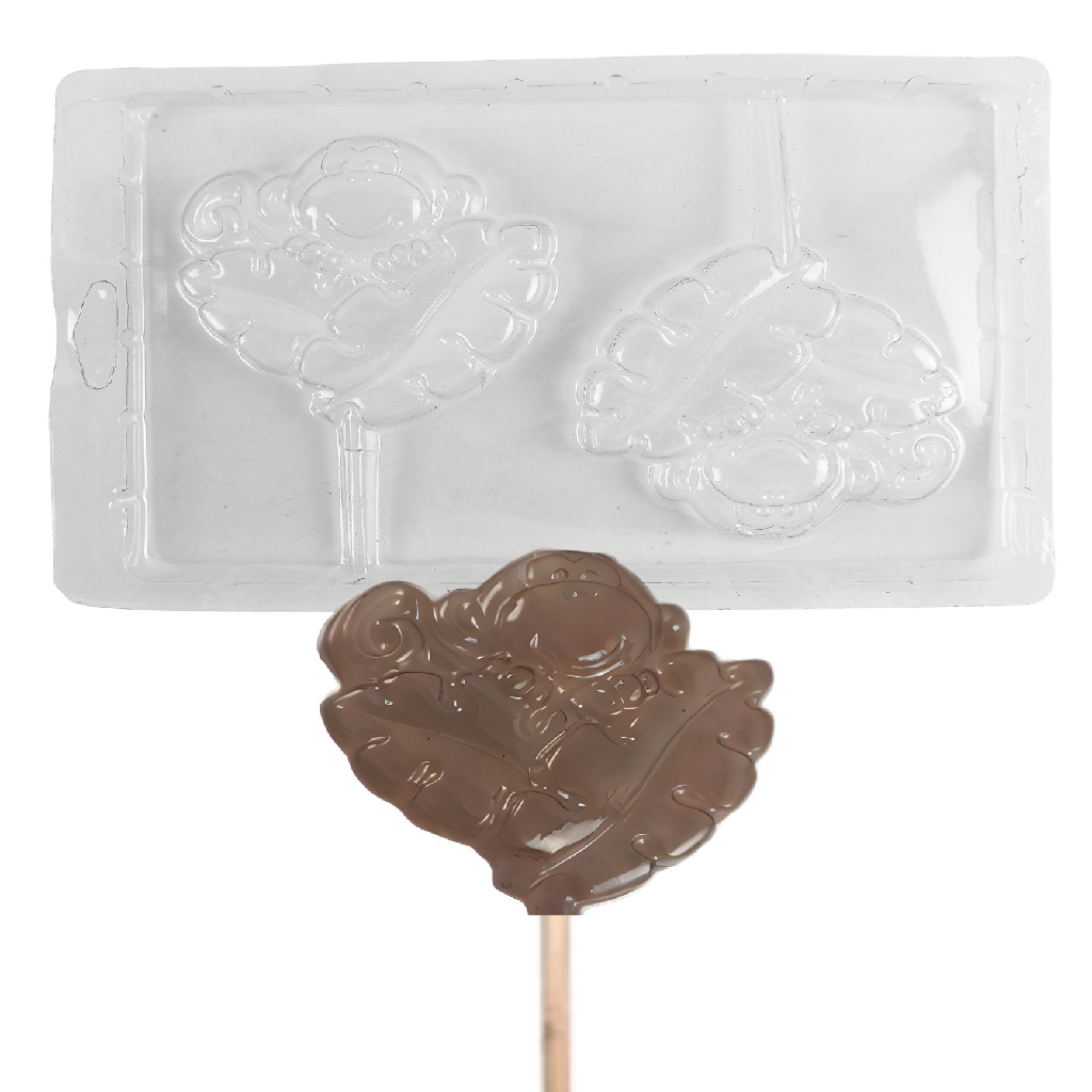 10 Forma Simples Pirulito Macaquinho 01 Molde para Chocolate Tema Savana Animais Bichinhos Infantil