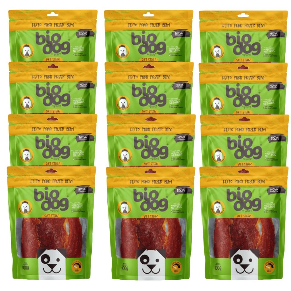 12x Petisco Gourmet Bio Dog Soft Steak-para Cães Frango-100g