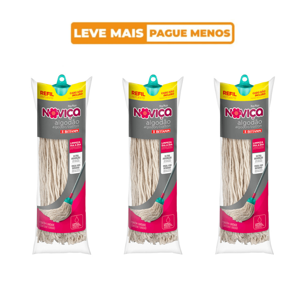 Kit 3 Refil Mop Esfregão Algodão para Uso Interno Noviça Bettanin em Oferta na Shopee