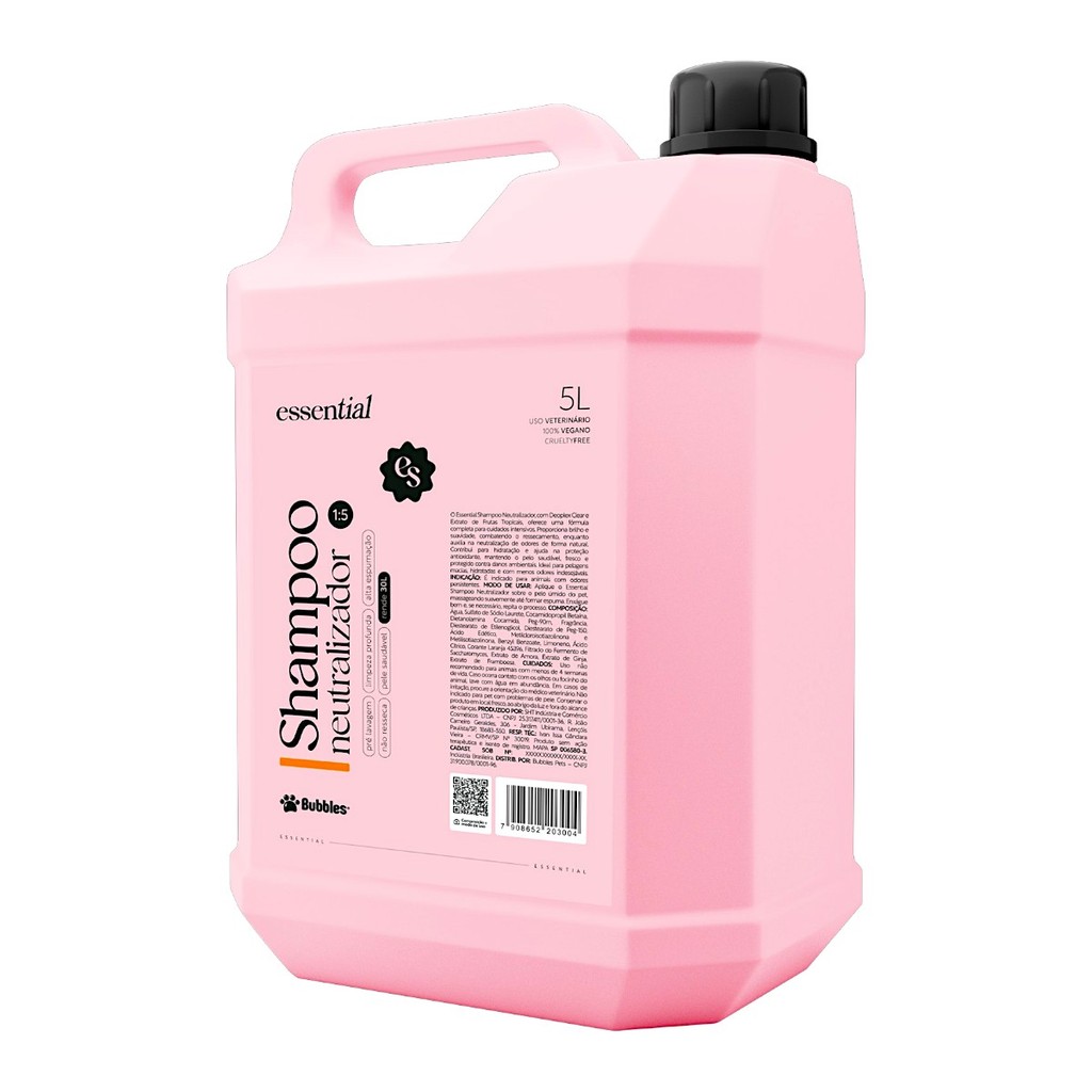 Shampoo Neutralizador Pet Essential Bubbles 5L Para Cães e Gatos Banho e Tosa/Petshop