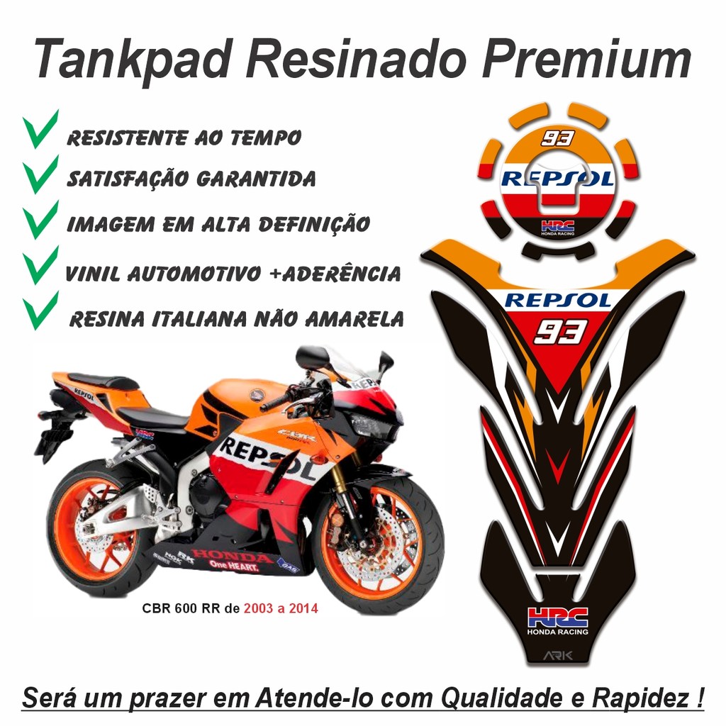 Adesivo Protetor de Tanque Tankpad e Bocal 3d Resinado Moto Honda Cbr 600rr