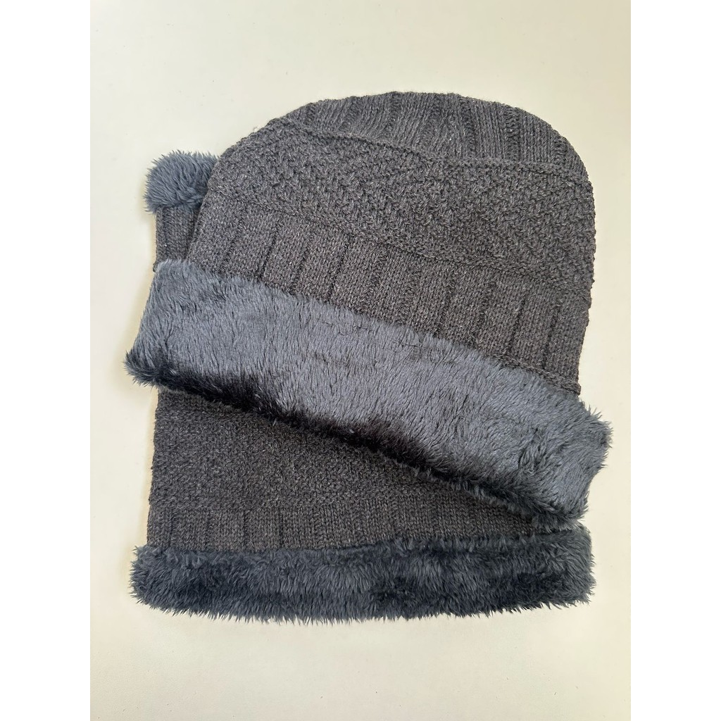 Gorro Touca Capuz Tricô com Pelúcia e Protetor de Pescoço