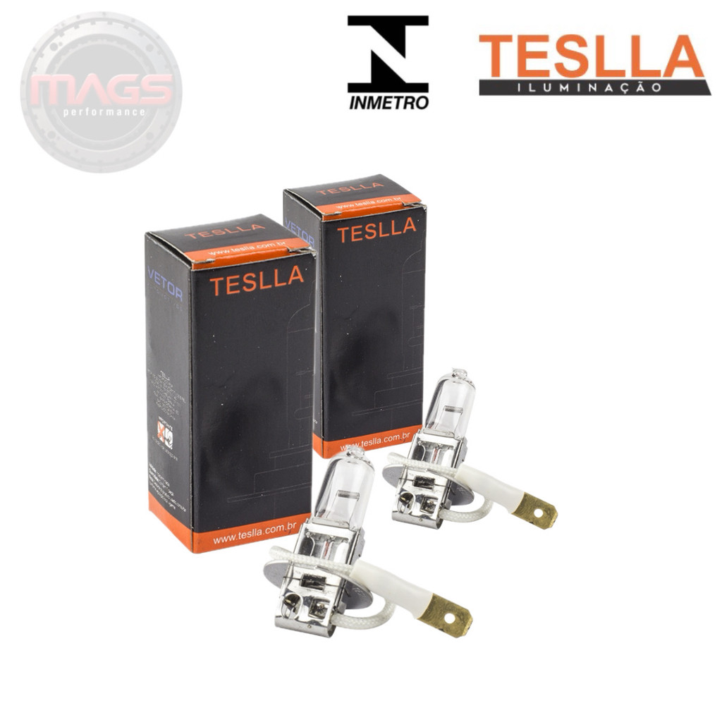 Par Lâmpadas Premium Farol H3 4300k Hálogena ORIGINAL Teslla