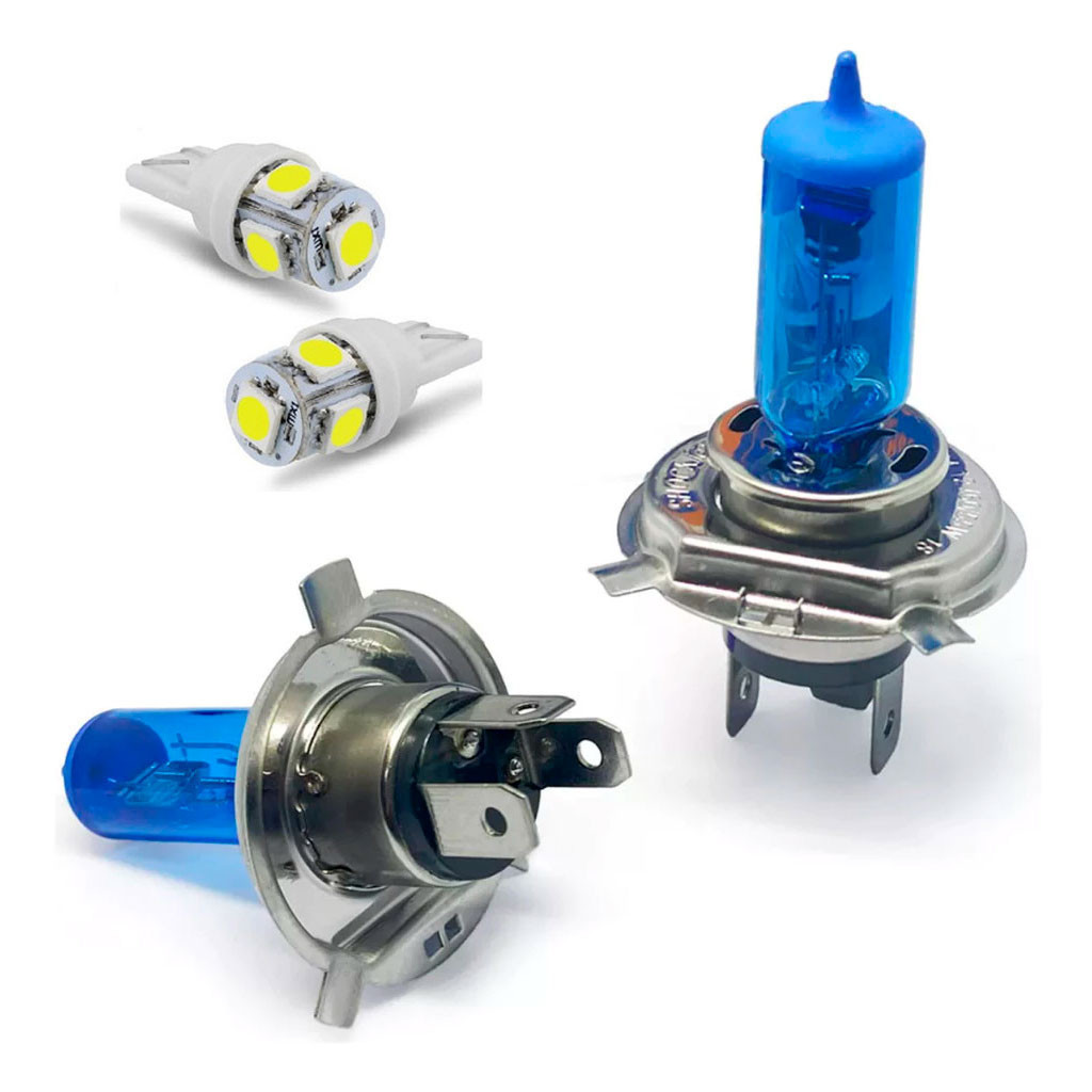 Par de Lâmpada H4 Super Branca para Farol + Par de Lâmpada Pingão T10 Led Super Branca para Lanterna em Oferta na Shopee