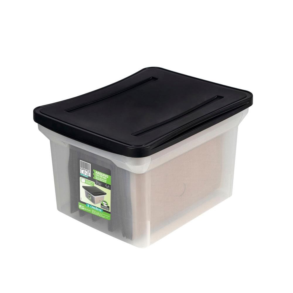 Caixa Organizadora Arquivo Larga Empilhável Cristal Tampa Preta Office Line Ordene em Oferta na Shopee