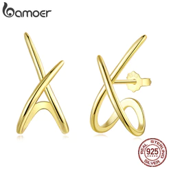 Brincos De Prata Esterlina 925 Bamoer Linha Dourada X Joias Presente Feminino