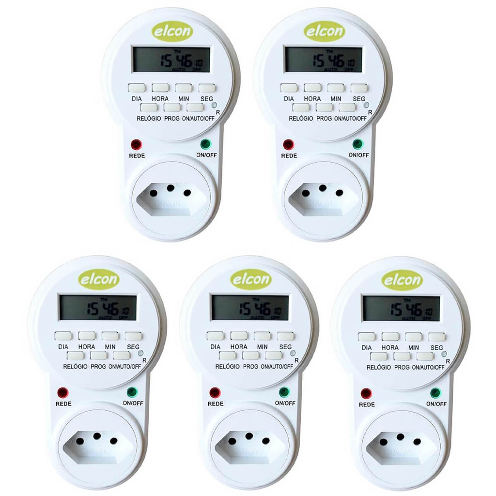 Timer Digital Temporizador Bivolt Elcon TE-30 Kit 5un
