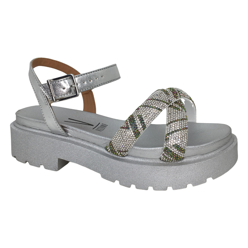 Sandália Papete Feminina Vizzano Tratorada com Tiras em X e Strass Festa Brilho e Conforto no Seu Estilo