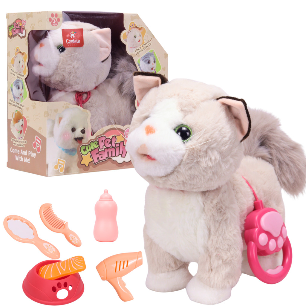 Pelucia Gatinho Som e Movimento Cinza/Branco - Castela em Oferta na Shopee