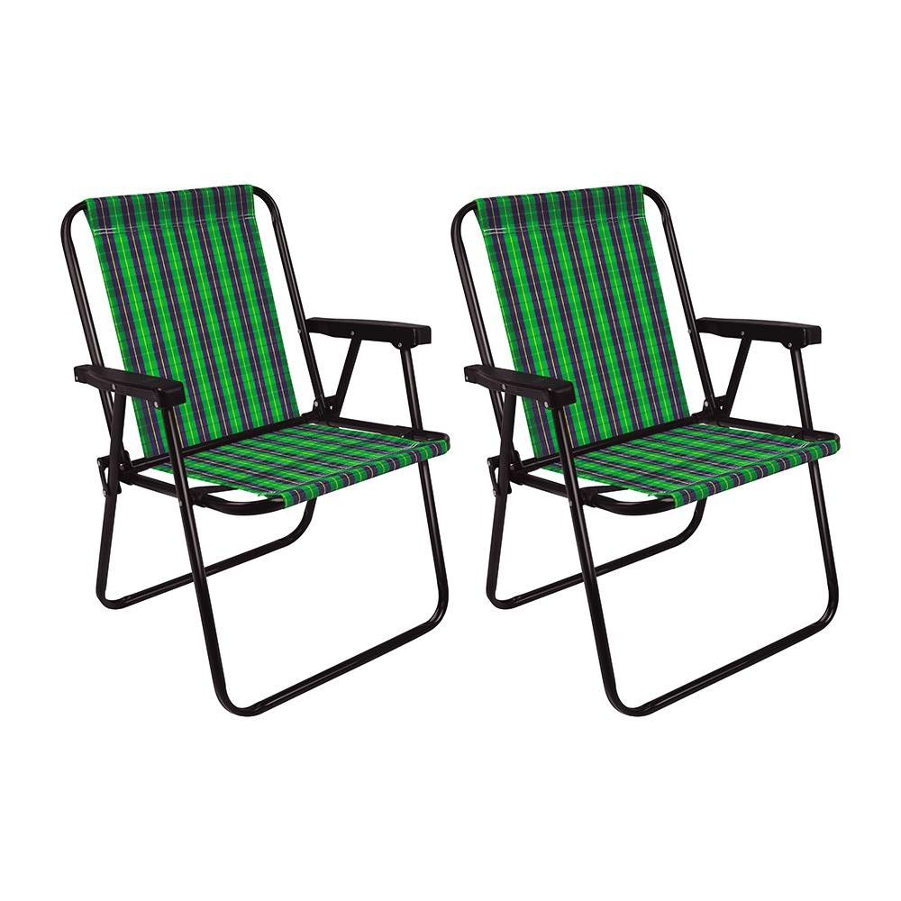 Conjunto com 2 Cadeiras Praia Alta de Aço Mor, Xadrez Oliva
