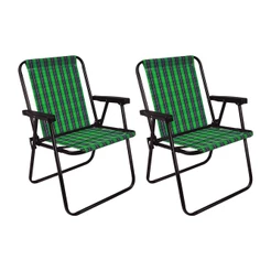 Conjunto com 2 Cadeiras Praia Alta de Aço Mor, Xadrez Oliva