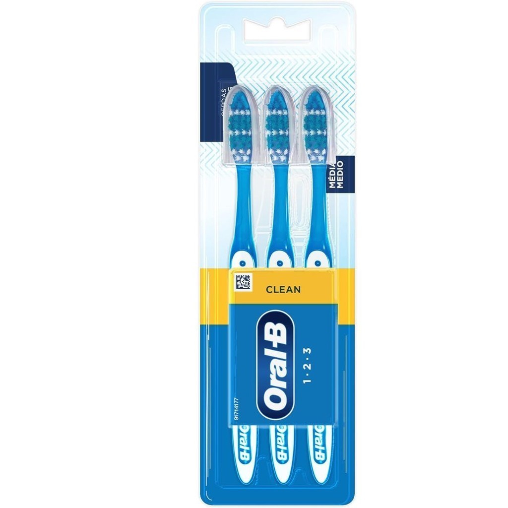 Oral-B Clean 123 Escovas Dental Média 3 Unidades em Oferta na Shopee
