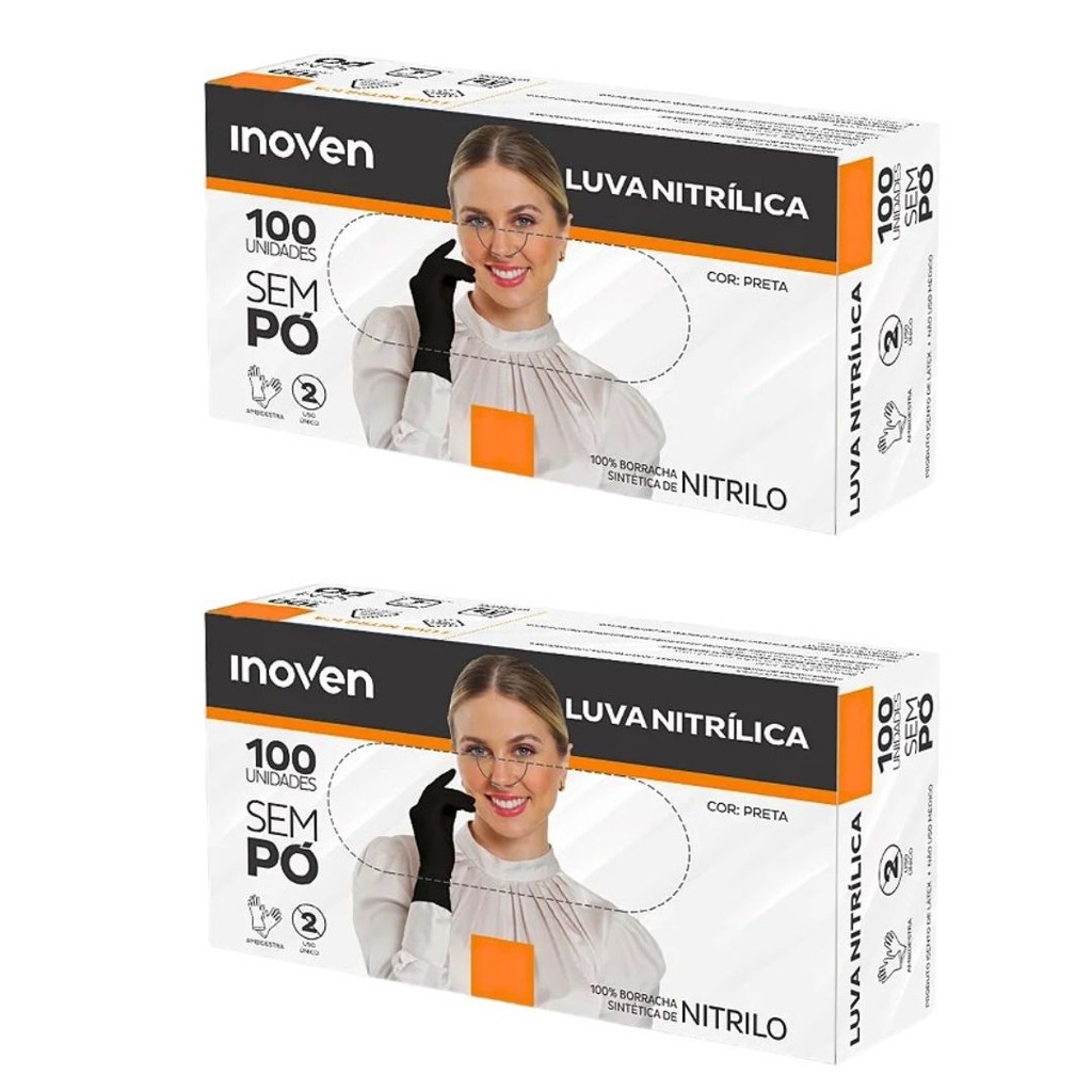 Luva Nitrílica Preta Sem Pó Inoven – Kit com 2 Caixas
