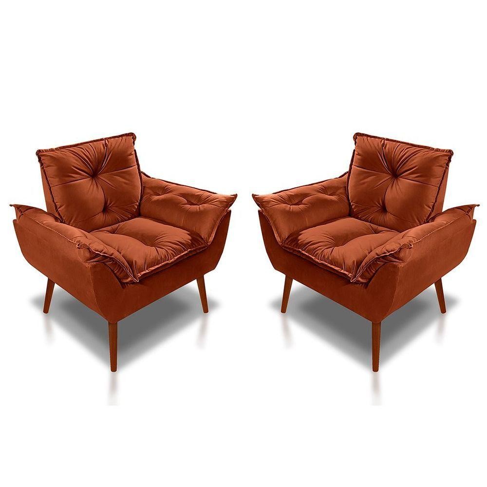 Kit C/ 02 Poltronas Opala Luxo Suede Terracota