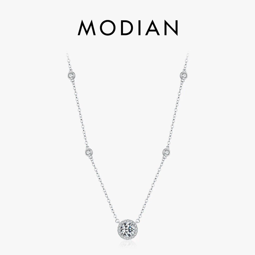 Modan 925 Prata Esterlina Luxo Redondo Claro Aaaa Zircão Pingente Colar Para Mulheres Casamento Noivado Nupcial Jóias Fi