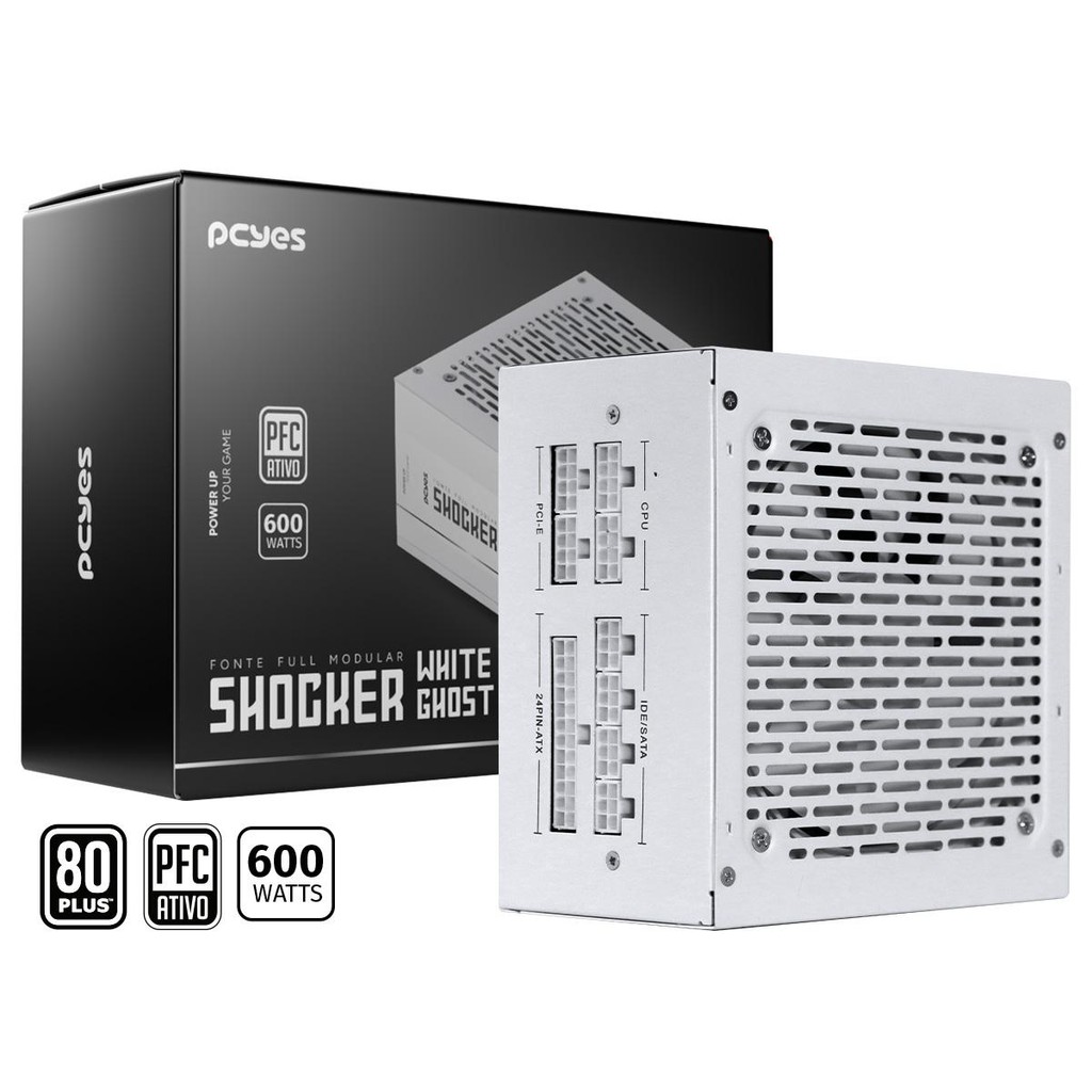 Fonte Gamer Pcyes Shocker Full Modular 600w 80 Plus White -