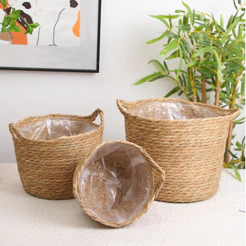 Vaso de Planta Trançado Marrom Decoração Casa, Casamento, Quarto, Escritório.