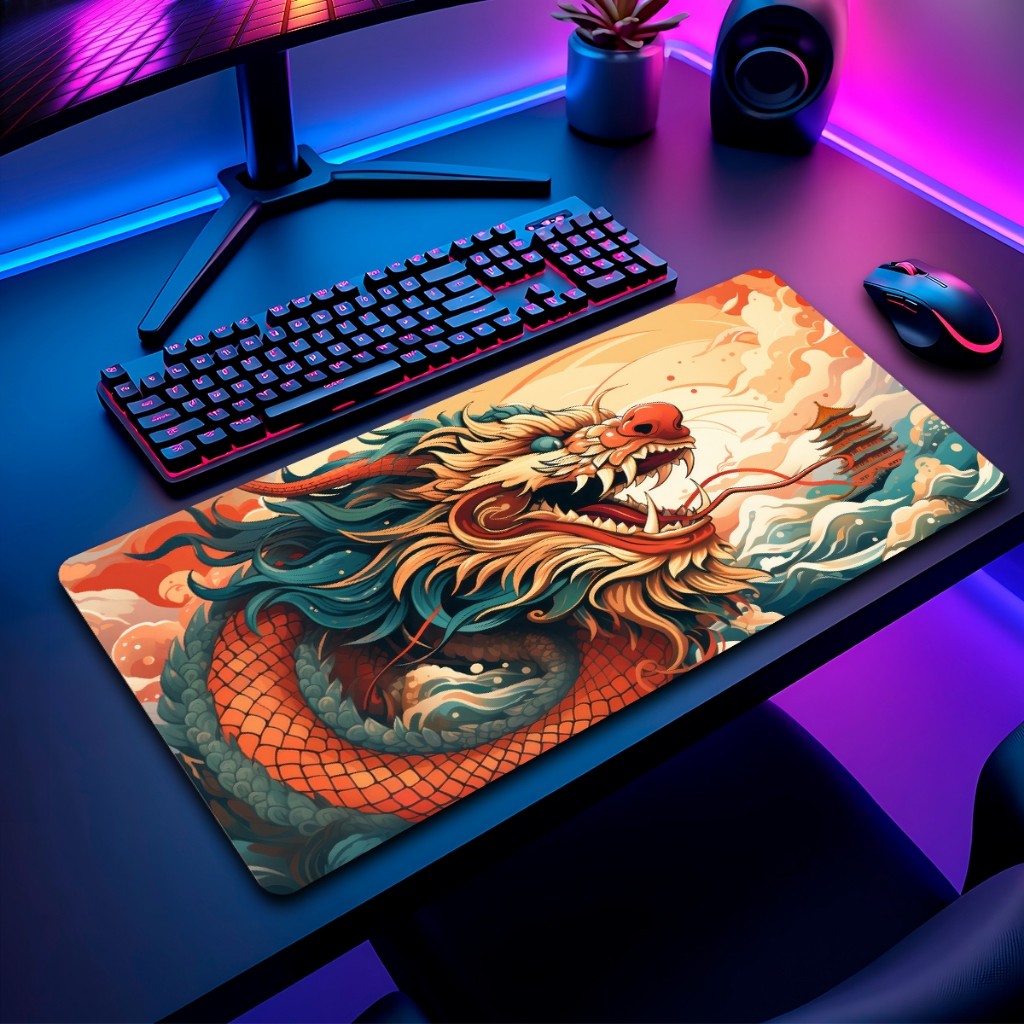 Mouse Pad Dragao Japones Gamer Antiderrapante Grande Diversas Estampas Personalizado 70x35cm borda costurada