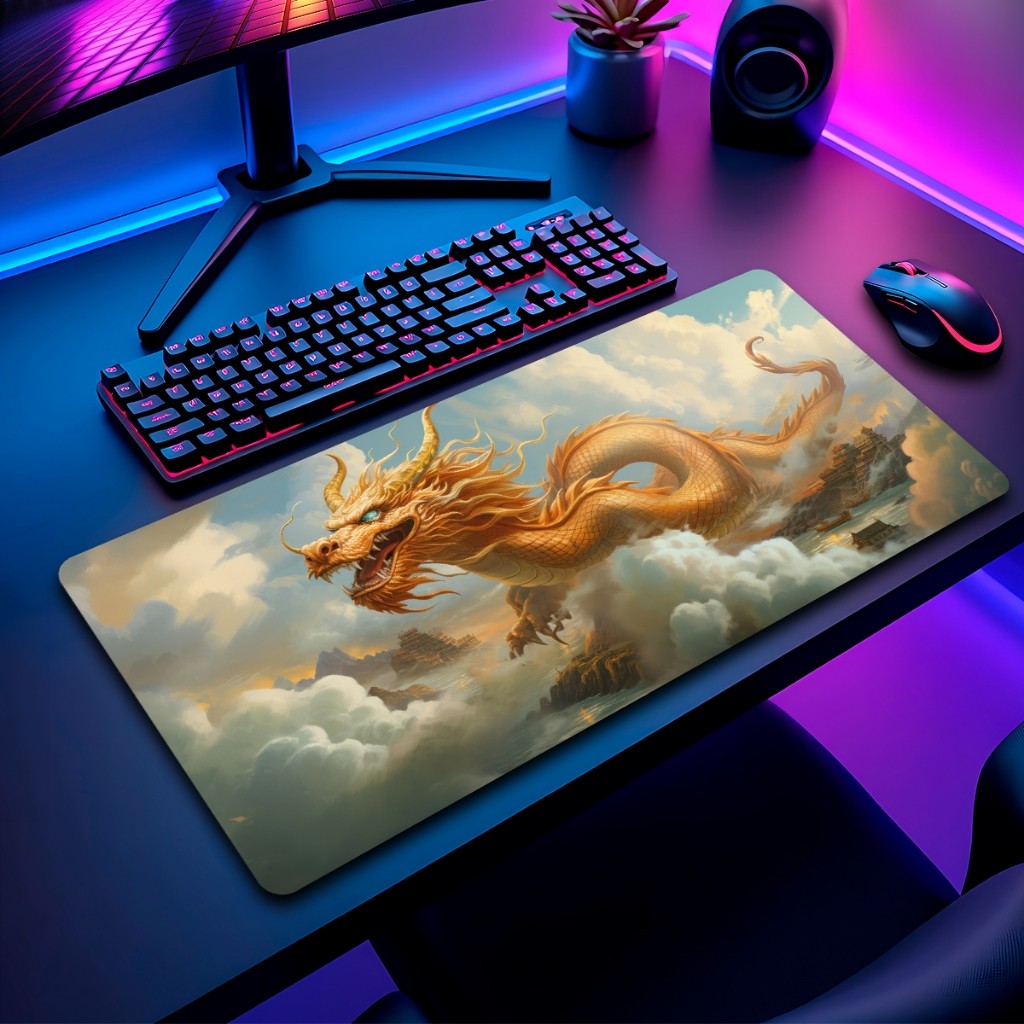 Mouse Pad Dragao Japones Gamer Antiderrapante Grande 70x35cm borda costurada
