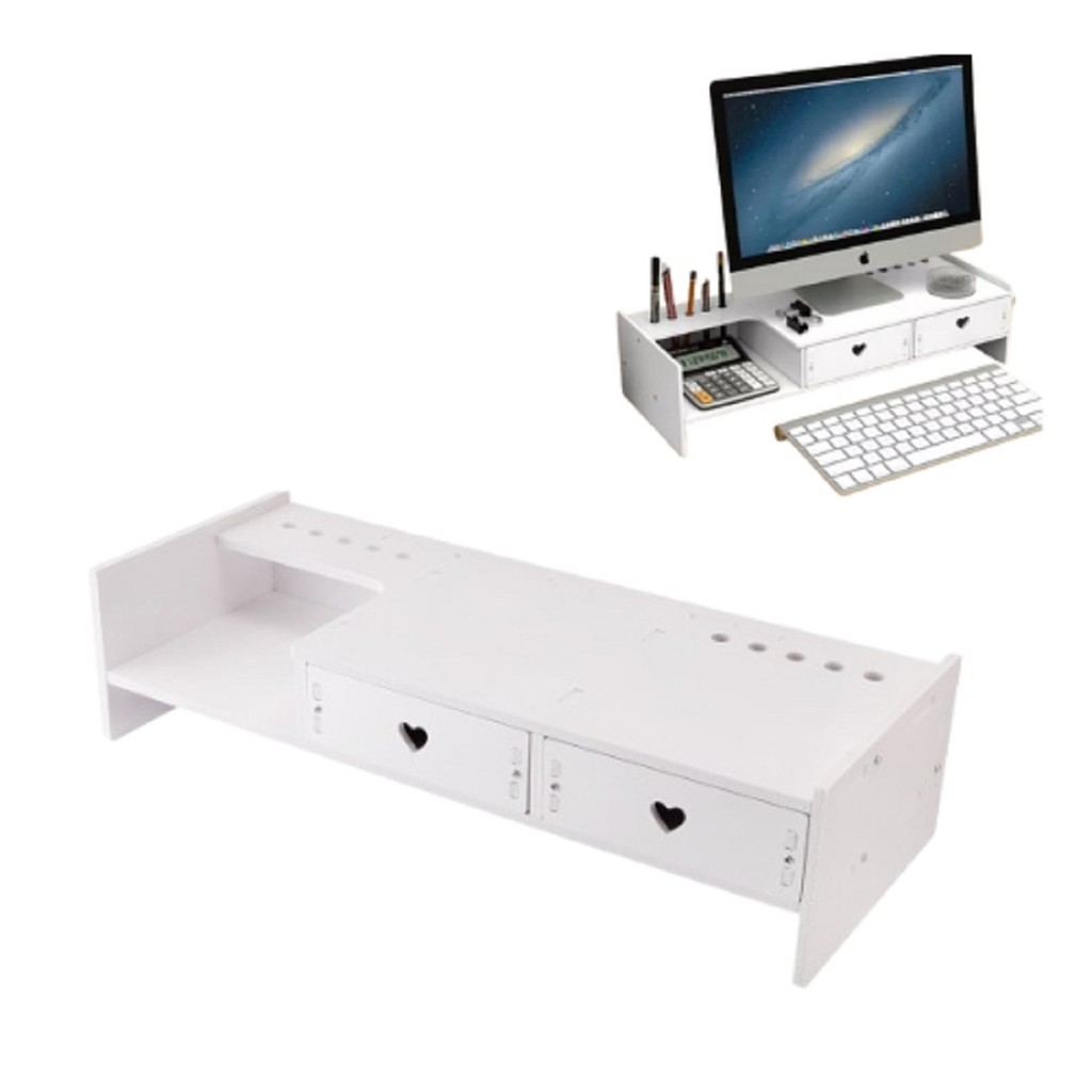Suporte Organizador De Mesa Para Monitor Com 2 Gavetas Computador Ergonomia Design Funcional