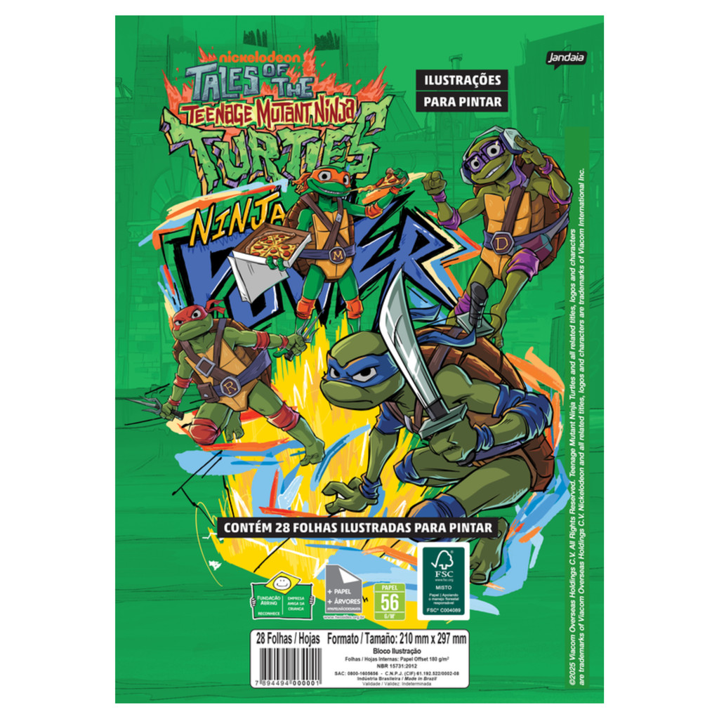 Livro De Colorir Infantil Anti Estresse Tartarugas Ninjas 28 Folhas A4 Jandaia - 1 Bloco em Oferta na Shopee