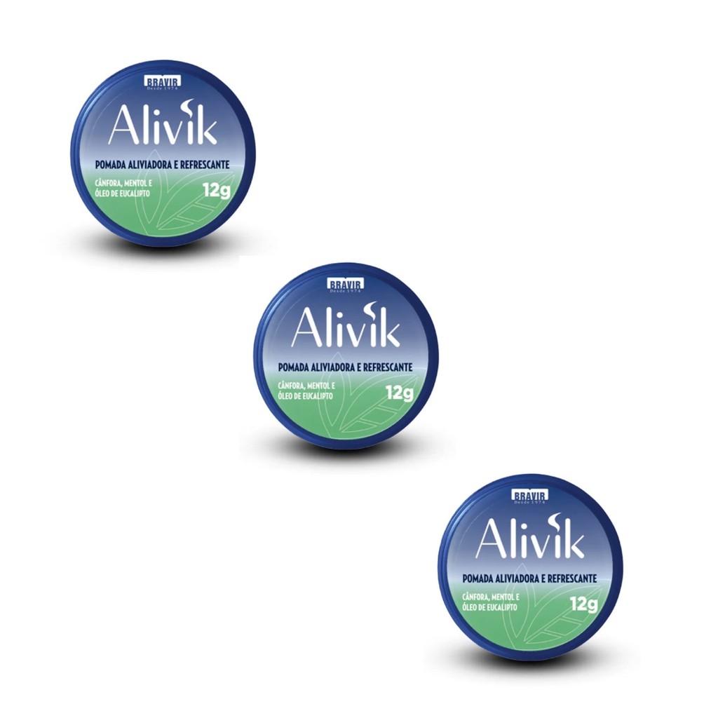 Kit 3 Pomada Alivik Mentol Cânfora Óleo Eucalipto 12g Bravir
