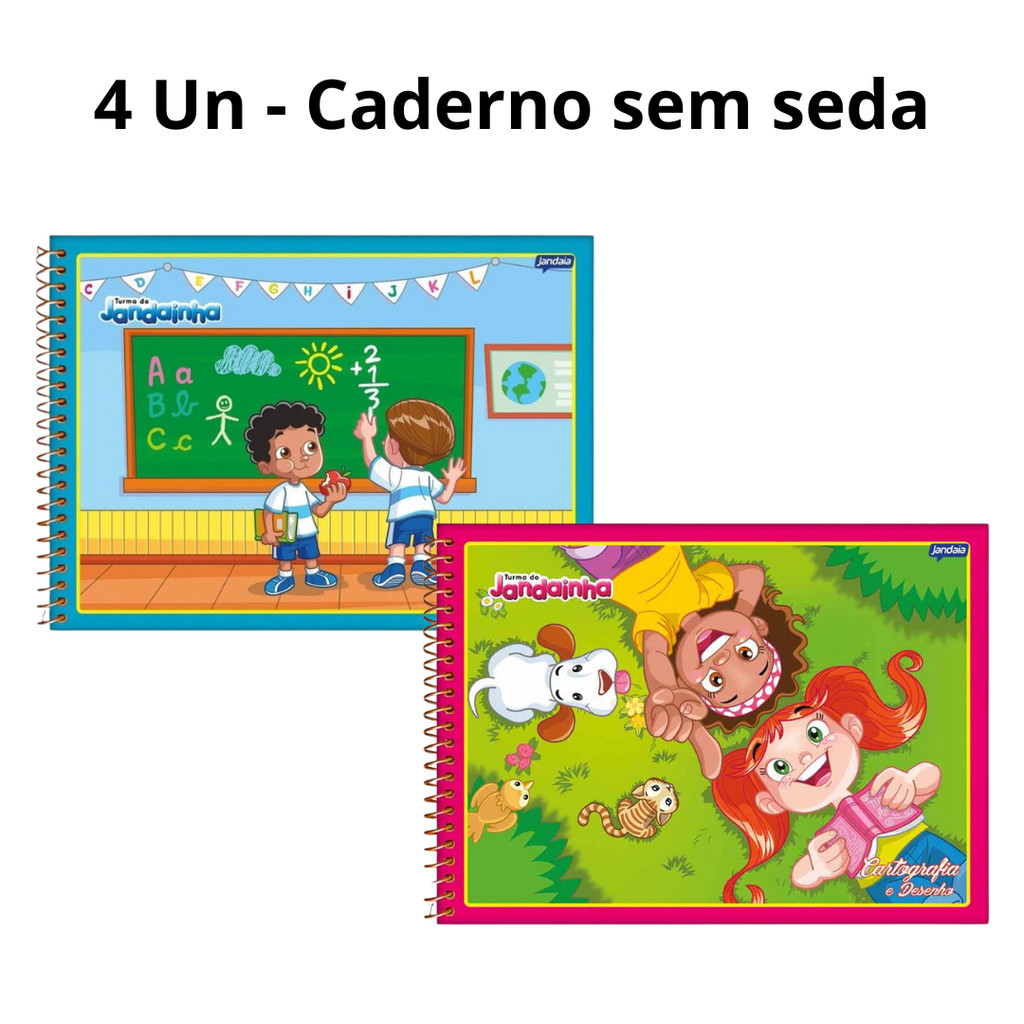 Kit 4 Un Caderno De Desenho Cartografia Espiral Capa Dura Sem Seda 80 folhas Jandainha - Escolha Sua Cor