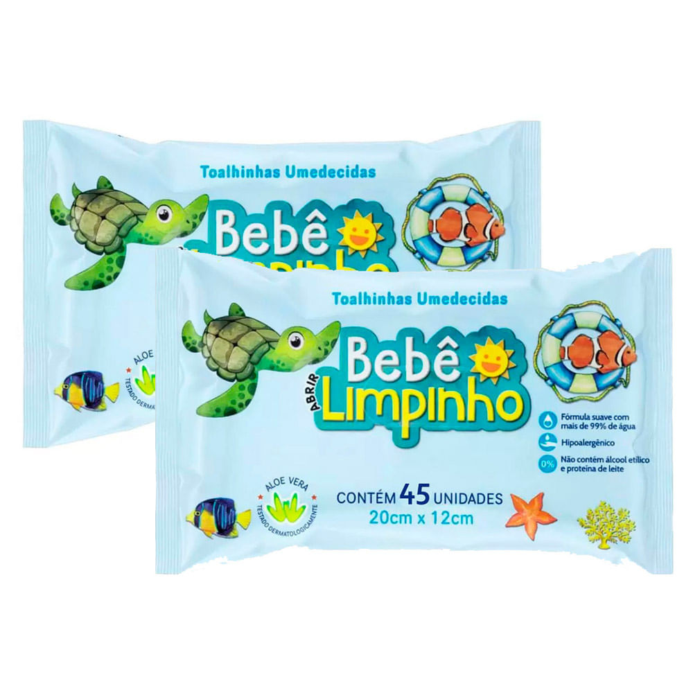 Kit 2 Toalha Umedecida Bebê Limpinho 45 Unidades - Mom & Baby