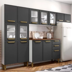 Cozinha Completa Aço c/ Portas Vidro Bella Bertolini