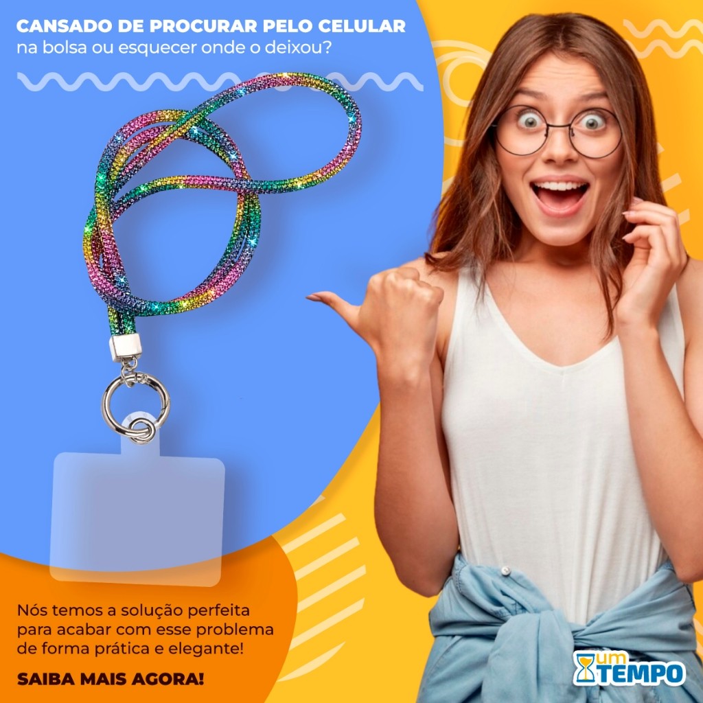 Cordão Para Celular Smartphone Universal Strass Brilhoso Luxo Longo Pescoço Ombro
