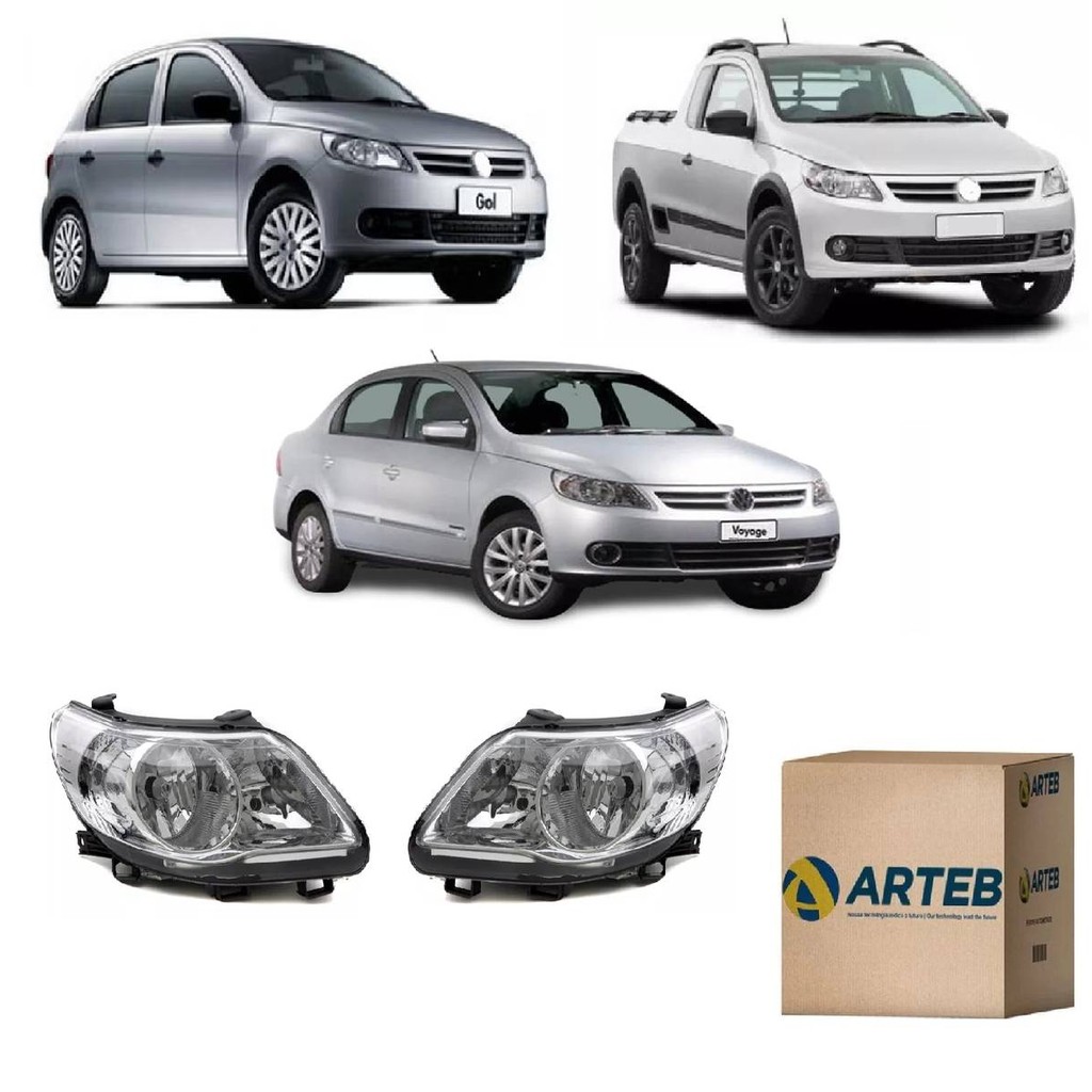 Par Farol Foco Duplo Gol Voyage Saveiro G5 Mascara Cromada Arteb