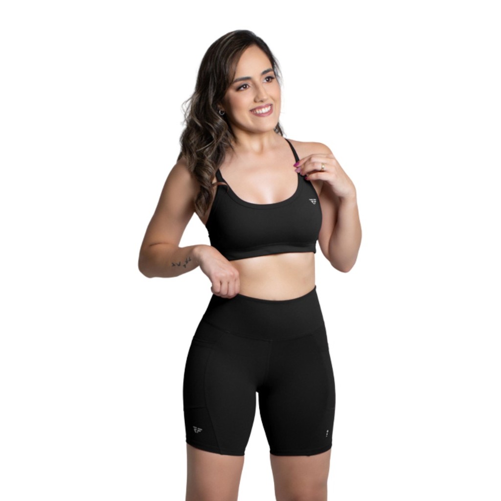Conjunto Fitness Top Com Bojo Short Run Com Bolso Caminhada em Oferta na Shopee