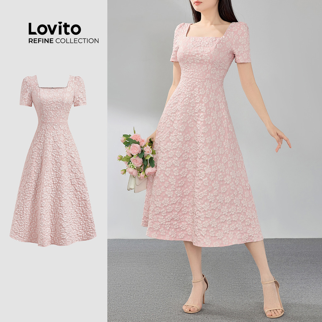 (Lovito Refine) Vestido Elegante Jacquard Verão/Primavera Para Mulheres LR4ED033 - Women Clothes