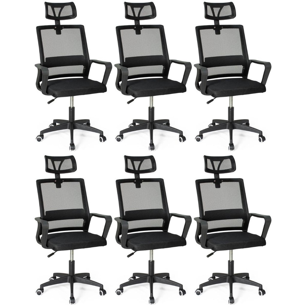 Kit 6 Cadeiras de Escritório Giratória Executiva Pro com Regulagem de Altura