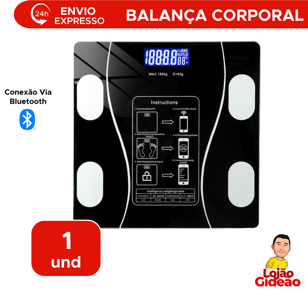 Balança Corporal Medidora Bioimpedância Profissional Bluetooth Digital Ate 180kg