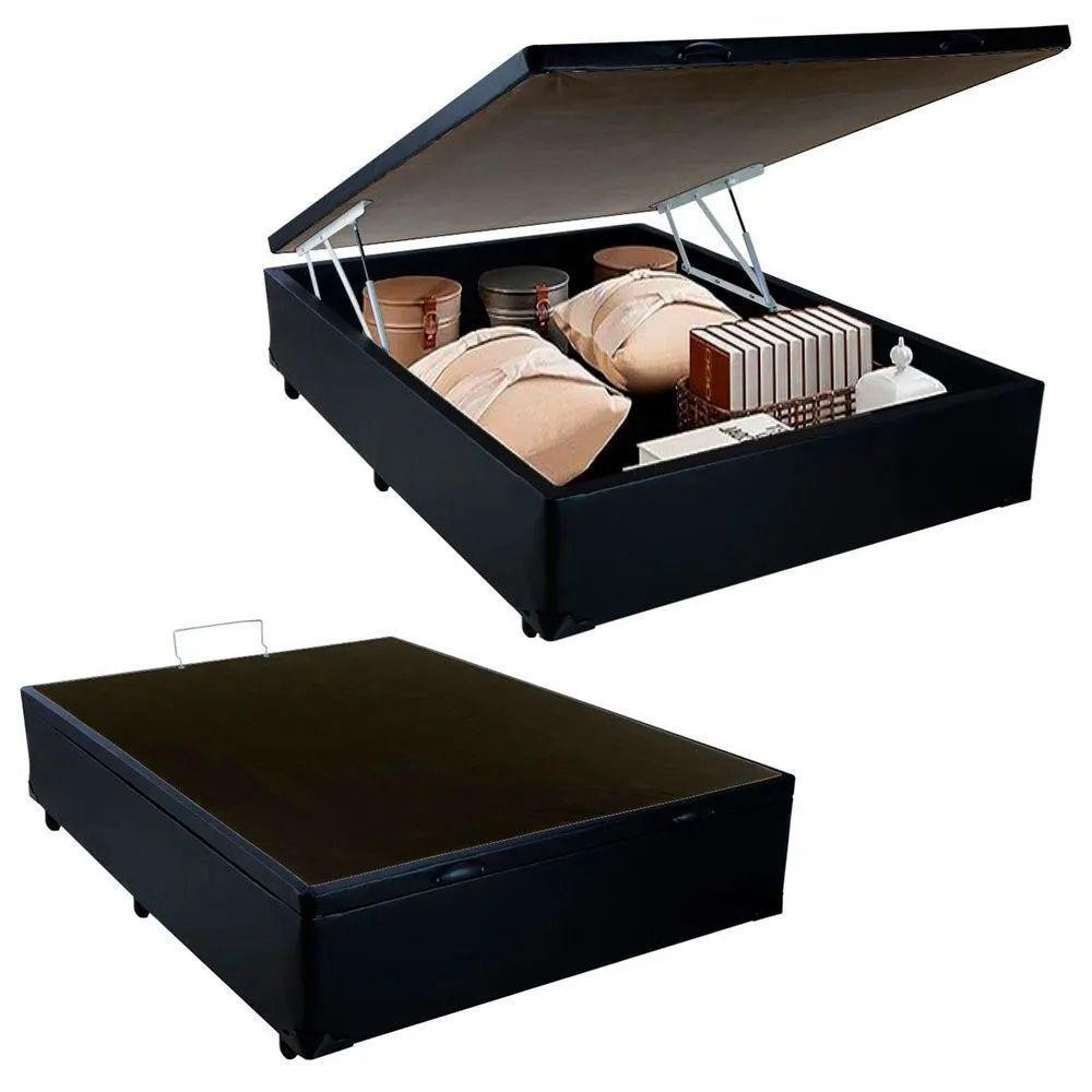 Cama Box Baú Casal Sintético Serene Preto 138x188x44 em Oferta na Shopee