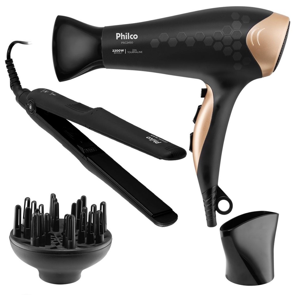 Kit Philco Secador de Cabelos PSC2450 e Prancha PPR08 Bivolt