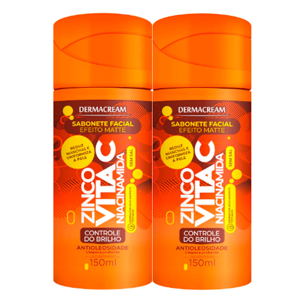 Kit 2 Sabonete Facial Efeito Matte Dermacream Zinco + Vita C Niacinamida 150ml - Beauty