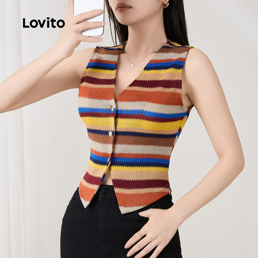 Lovito Regata elegante com botões listrados para mulheres L129AD273 - Women Clothes