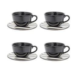 Jogo com 4 Xícaras Grandes 200 Ml Com Pires Unni Oxford Stripes And Dots