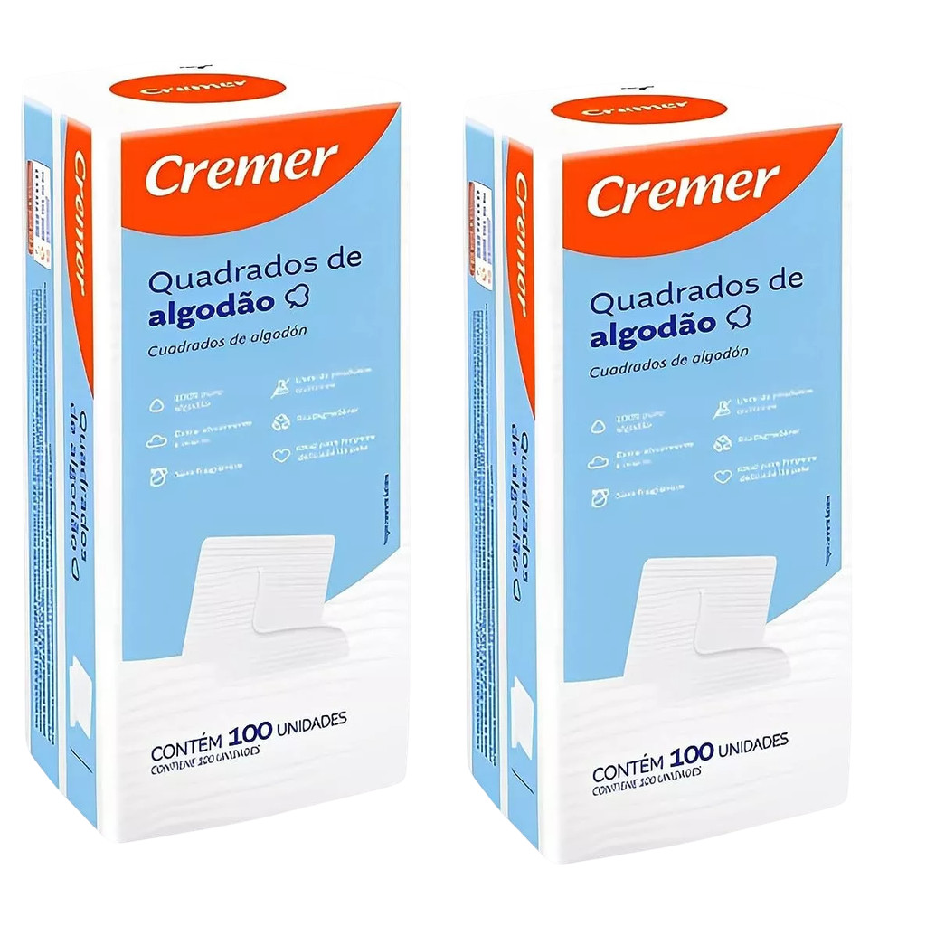 Kit 2x Algodão 100un Quadrado Bebê Sem Perfume Limpeza Macio